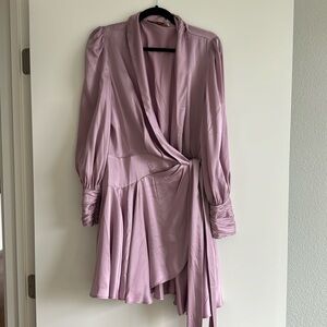 Zimmermann - Balloon-sleeve silk wrap mini dress in purple size 3 (Australian)